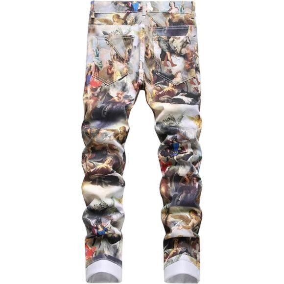 Men's Casual Printed Slim Fit Jeans Skinny Denim Pants - Picture 2 of 7
